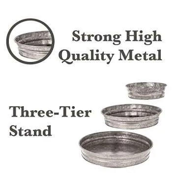 3 Tier Serving Tray Vintage Galvanized Metal Stand Kitchen Tiered Home Farmhouse Style Decor Rustic Country Cupcake Stand Bar Accessories for Indoor Outdoor Use Silver