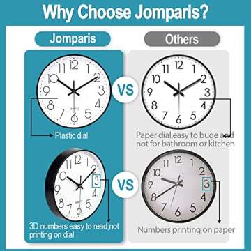 Jomparis Modern Silent Wall Clock 12 Inch - Black