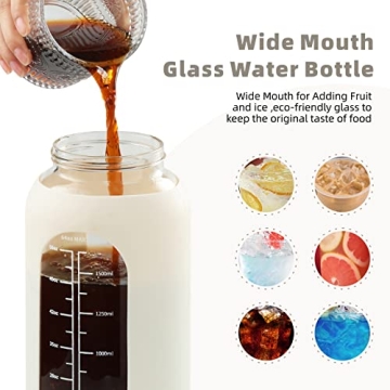 SIEROZUR 64oz Glass Water Bottle with Straw Handle Half Gallon