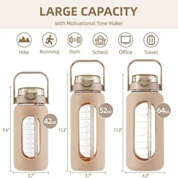 SIEROZUR 64oz Glass Water Bottle with Straw Handle Half Gallon