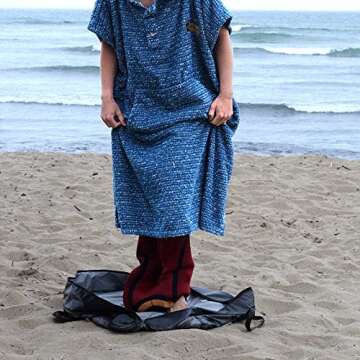 Open Road Goods Surf Poncho/Adult Hooded Towel/Wetsuit Changing Robe - Charcoal Black/Indigo Blue; Saves a Sea Turtle's Life - Blue