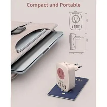 European Travel Plug Adapter,VINTAR International Power Plug Adapter with 1 USB C, 3 USB A Ports and 2 US Outlets,6 in 1 Type C Charger Travel Essentials to Most of Europe Greece, Italy(Pink)