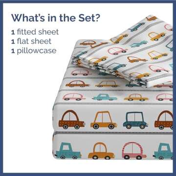 Kids Cars Twin 3 Piece Sheet Set - Boys, Girls, Teens, Toddler - Easy Fit, Deep Pockets - Breathable...