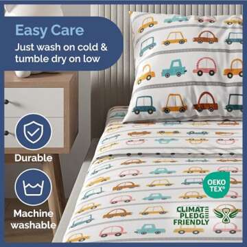 Kids Cars Twin 3 Piece Sheet Set - Boys, Girls, Teens, Toddler - Easy Fit, Deep Pockets - Breathable, Hotel Quality Bedding Sheets - Machine Washable & Wrinkle Free - Cute, Cozy & Soft - CGK Linens