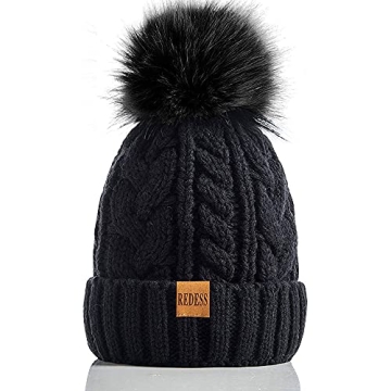 REDESS Women Winter Pompom Beanie - Warm Fleece Lined Ski Cap