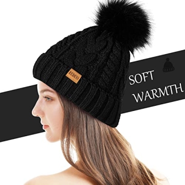 Warm Fleece Lined Pompom Beanie for Women