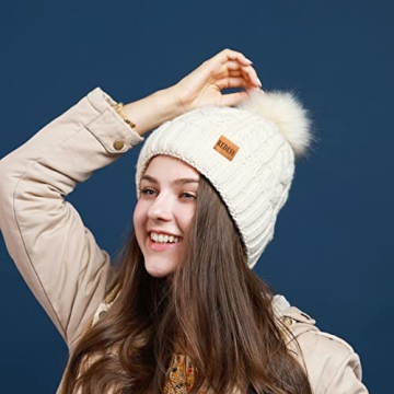 Warm Fleece Lined Pompom Beanie for Women