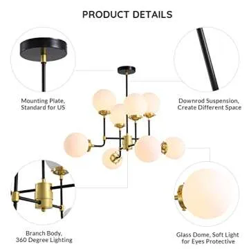 7PMBEANE Mid Century Glass Globe Chandelier - 8 Light