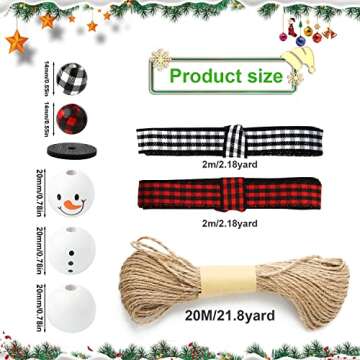 SAVITA 150pcs Christmas Snowman Wooden Beads Set, Winter Wooden Beads Christmas Buffalo Plaid Beads ...