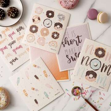 RECYCO Swedish Dishcloths for Kitchen | 6 Pack Sugar Rush Washable Dish Rags | Cellulose Reusable Cl...