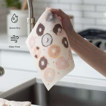 RECYCO Swedish Dishcloths for Kitchen | 6 Pack Sugar Rush Washable Dish Rags | Cellulose Reusable Cleaning Paper Towels | Absorbent Counter Dish Cloth Sponge Kitchen Wipes, 8" L x 7" W