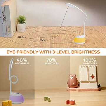Desk Lamp Kids LED Cute Small Colorful Night Light Computer Study Dimmable Office Lamp with USB Char...