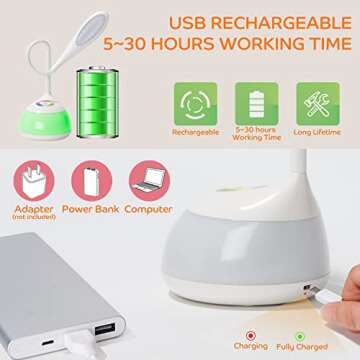 Desk Lamp Kids LED Cute Small Colorful Night Light Computer Study Dimmable Office Lamp with USB Charging Port, Mini Dorm Adjustable Eye-Caring Portable Reading Light for Girls, Boys, Students Gift