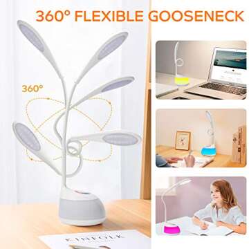 Desk Lamp Kids LED Cute Small Colorful Night Light Computer Study Dimmable Office Lamp with USB Charging Port, Mini Dorm Adjustable Eye-Caring Portable Reading Light for Girls, Boys, Students Gift