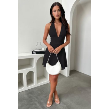 GOKATOSAU Women's Flowy Satin Summer Dress Black