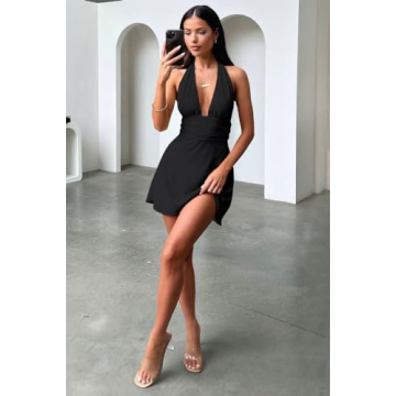 GOKATOSAU Women's Flowy Satin Summer Dress Black