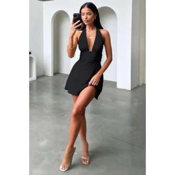 GOKATOSAU Women's Flowy Satin Summer Dress Black