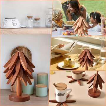 Wooden Trivets for Hot Dishes-Tree Shape Trivet Set,Trivets for Hot Dishes - 4 Wooden Trivet + 1 Sta...