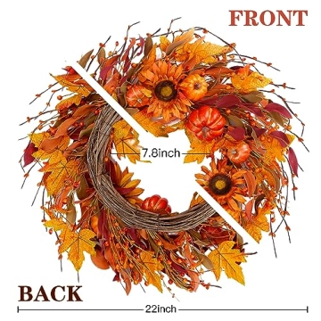Sggvecsy Fall Wreath 22’’ for Autumn and Thanksgiving Decor