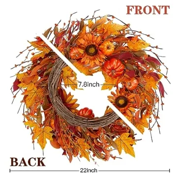 Sggvecsy Fall Wreath 22’’ for Autumn and Thanksgiving Decor
