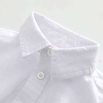 MOMOLAND Infant Baby Boys Woven Button Up Bodysuit Shirt (Short Sleeves Linen White, 18-24 Months)