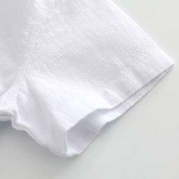 MOMOLAND Infant Baby Boys Woven Button Up Bodysuit Shirt (Short Sleeves Linen White, 18-24 Months)