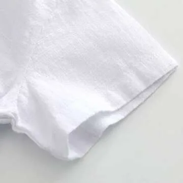 MOMOLAND Infant Baby Boys Woven Button Up Bodysuit Shirt (Short Sleeves Linen White, 18-24 Months)