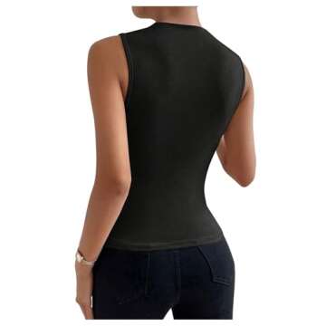 Milumia Women's Casual Ruched Mock Neck Tank Top Sleeveless Slim Fit Work Shirt Tops Black X-Large