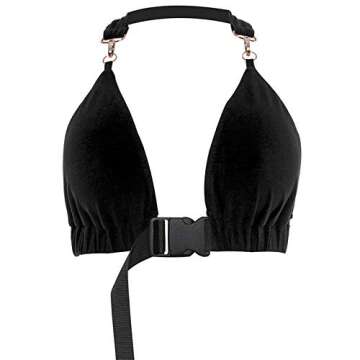Women Sexy Buckle Bralette Bra Halter Neck Crop Top for Rave, Party, Clubwear