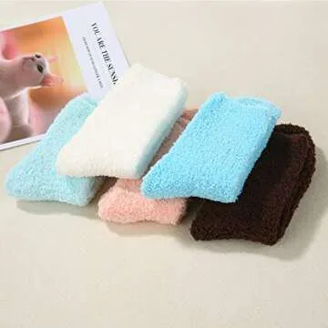 Zando Womens Winter Warm Fuzzy Fluffy Socks Casual Super Soft Crew Sock Microfiber Thick Home Sock Cozy Plush Slipper Sock 5 Pairs Vintage Solid One Size