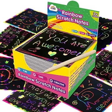 ZMLM Rainbow Scratch Art Paper Mini Notes - Creative Fun for Kids 4-8