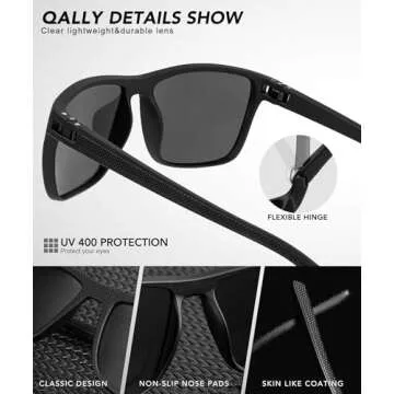 QALLY Polarized Sunglasses Men, Mens Sunglasses Polarized UV protection Lightweight Sun Glasses for Driving Fishing Golf