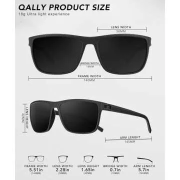 QALLY Polarized Sunglasses Men, Mens Sunglasses Polarized UV protection Lightweight Sun Glasses for Driving Fishing Golf
