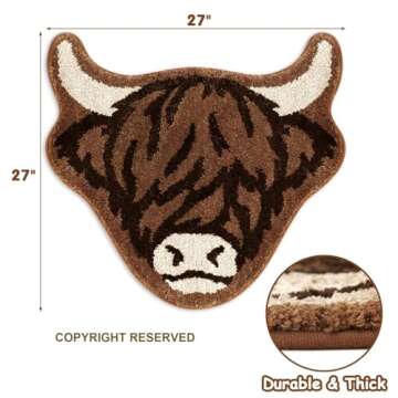 Percozzi Highland Cow Tufted Rug Bath Mat Scottish Long Horn Fluffy Cow Bathroom Shower Mat Softness...