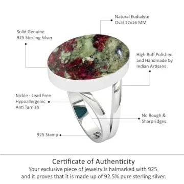 JEWELOPORIUM Red Russian Eudialyte Silver Ring Size 8