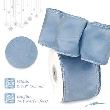 DINDOSAL Dusty Blue Christmas Ribbon Wired 2.5" x 10 Yard French Blue Wired Ribbon Blue Ribbon for C...