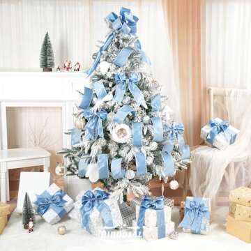 DINDOSAL Dusty Blue Christmas Ribbon Wired 2.5" x 10 Yard French Blue Wired Ribbon Blue Ribbon for Christmas Tree Decorations, Topper Bows, Wreaths, Crafts, Home Decor, Gift Wrapping