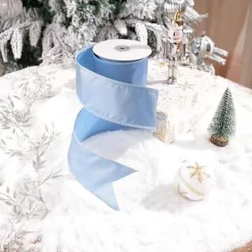 DINDOSAL Dusty Blue Christmas Ribbon Wired 2.5" x 10 Yard French Blue Wired Ribbon Blue Ribbon for Christmas Tree Decorations, Topper Bows, Wreaths, Crafts, Home Decor, Gift Wrapping