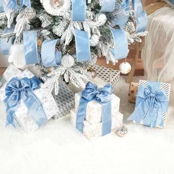 DINDOSAL Dusty Blue Christmas Ribbon Wired 2.5" x 10 Yard French Blue Wired Ribbon Blue Ribbon for Christmas Tree Decorations, Topper Bows, Wreaths, Crafts, Home Decor, Gift Wrapping