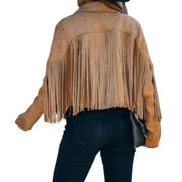 Casual Faux Leather Jacket Women Motorcycle Jacket Fringe Cropped Jacket Utility Tassel Suede Moto J...