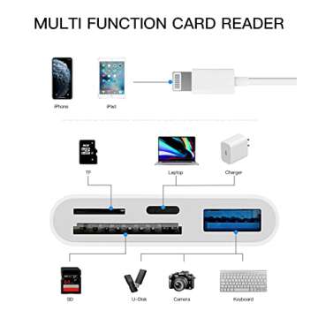 zoyuzan Camera Memory SD Card Reader Compatible for iPhone,Compatible with Lightning Male to USB Female OTG Adapter Micro TF Power Charging Splitter Charger Connector for ipad 12 11 xs xr x Camera