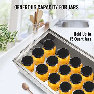 VEVOR 15 Quart Water Bath Canner - Stove Top Canning Pot with 2 Canning Racks, 304 Food Grade Stainless Steel, Flat Bottom Brushed Design, Holds 15 Quart Jars