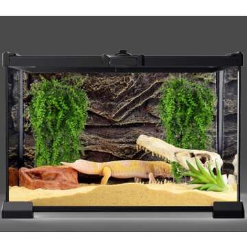 HERCOCCI 2 Pack Reptile Plants, Terrarium Hanging Plants Vines Artificial Leaves Habitat Decorations with Suction Cup for Bearded Dragon Hermit Crab Lizard Snake Geckos Chameleon