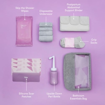 Frida Mom C-Section Recovery Must Have Kit for Labor, Delivery, & Postpartum, Socks, Peri Bottle, Disposable Underwear, Abdominal Support Binder, Shower Wipes, Silicone Scar Patches, & Toiletry Bag