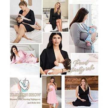 SWOMOG Womens Maternity Robe 2 Piece Nursing Nightgown for Breastfeeding 3 in 1 Labor Delivery Nursing Dress Birthing Bathrobe