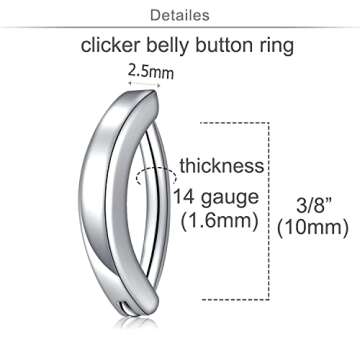 MODRSA Small Belly Button Ring Small Navel Ring Tiny Belly Button Ring Clicker Belly Button Ring Pet...