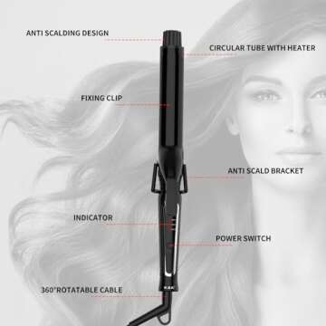 1 1/4 Inch Curling Iron with clamp Hair Curler Ceramic Coating 7INCH Long Barrel Adjustable Temp LED Display for Long Hair MCH Instant Heat up to 450°F Professional Curling Wand Dual Voltage