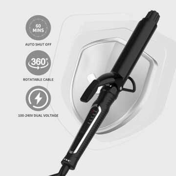 1 1/4 Inch Curling Iron with clamp Hair Curler Ceramic Coating 7INCH Long Barrel Adjustable Temp LED Display for Long Hair MCH Instant Heat up to 450°F Professional Curling Wand Dual Voltage