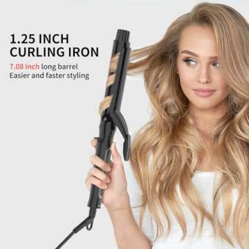 1 1/4 Inch Curling Iron with clamp Hair Curler Ceramic Coating 7INCH Long Barrel Adjustable Temp LED Display for Long Hair MCH Instant Heat up to 450°F Professional Curling Wand Dual Voltage