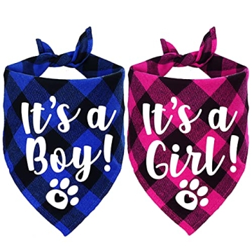 STMK It's A Boy It's A Girl Plaid Dog Bandana, Pregnancy Announcement Plaid Dog Bandana, Baby Announ...